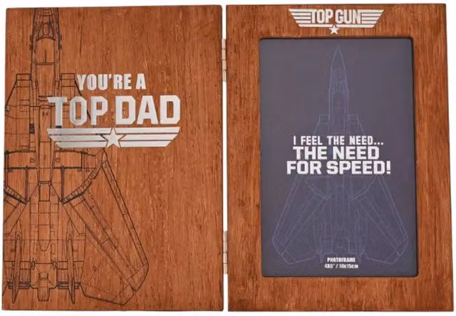 Widdop & Co Top Gun Top Dad Single Folding Photo Frame, Brown Wood Tabletop Rectangular Design