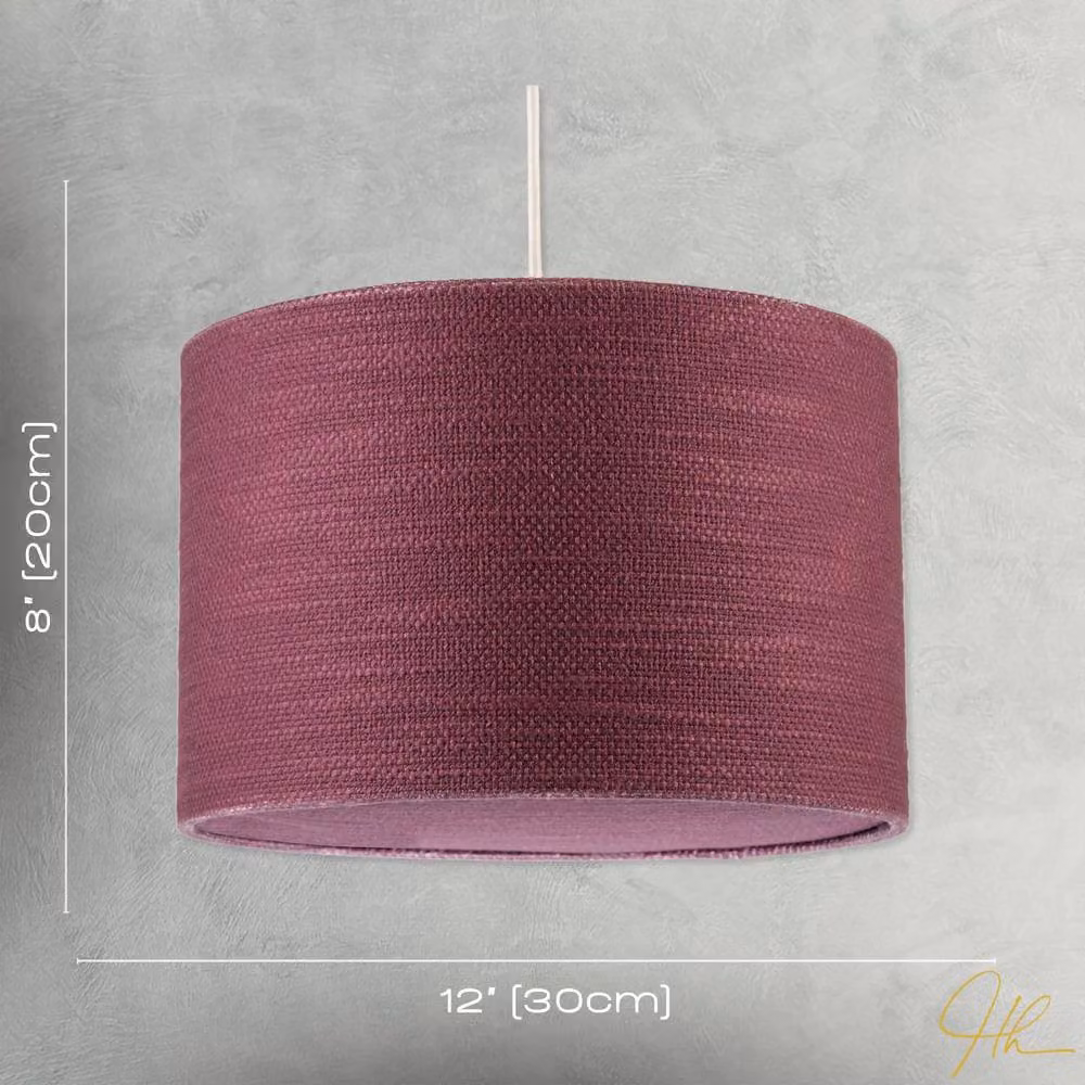 Happy Homewares Burgundy Textured Linen Round Pendant Light Shade with Diffuser and Reducer Ring – 5