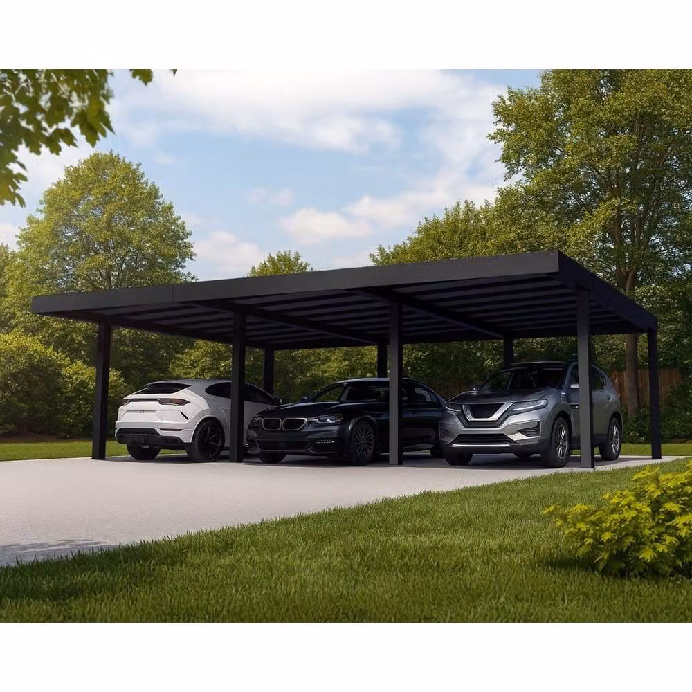 Palram Oslo Modern Freestanding Carport with Black Metal Structure and Grey Polycarbonate Panels – 6