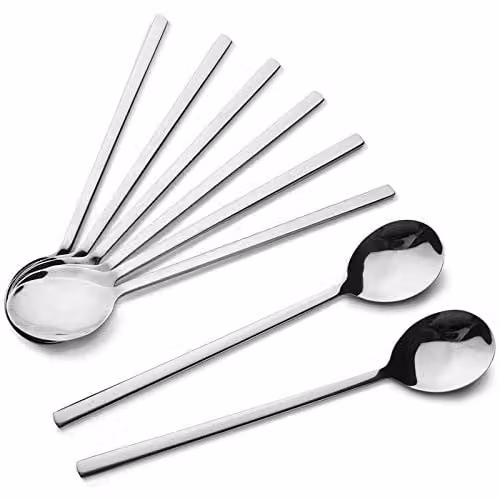 JINGYAN 8 Piece Polished Stainless Steel Long Handle Asian Rice and Soup Spoons in Silver – 1