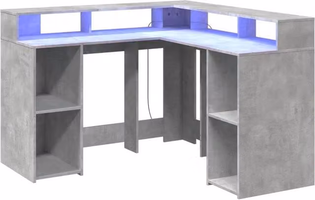 Berkfield Home Soft Desk with LED Lights in Concrete Grey, W/D/H: 130 x 130 x 91 cm – 1