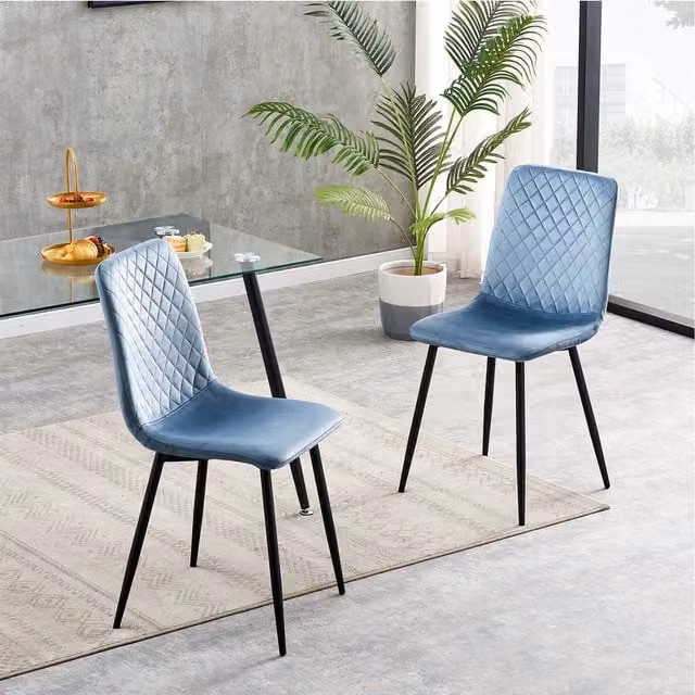 MCC Direct Lexi Set of 2 Modern Velvet Fabric Dining Chairs in Light Blue