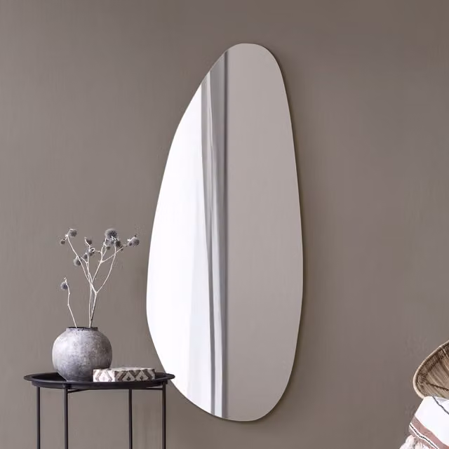 MirrorOutlet The Lacuna Modern Frameless Organic Pond Wall Mirror in Silver