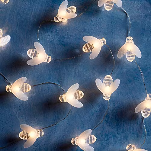 Lights4fun Honey Bumble Bee Battery String Fairy Lights with 20 Warm White Micro LEDs, Silver Wire, 2m Length – 3