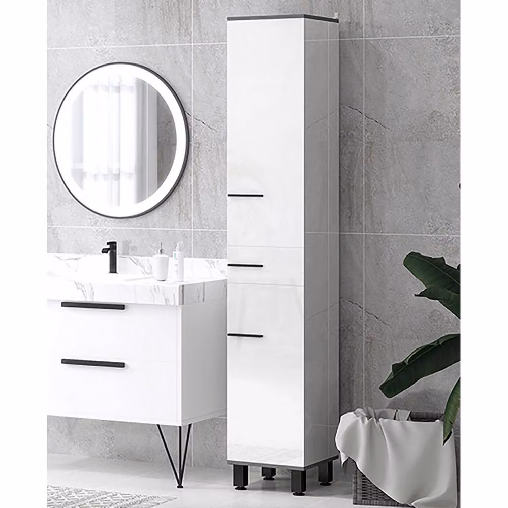 NESTLUNE Tall Slim Freestanding Bathroom Cabinet in High Gloss White – 2