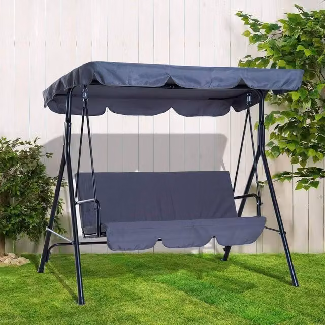 BARGAINS-GALORE 3 Seater Grey Garden Swing Chair with Sun Canopy and Cushions – 1