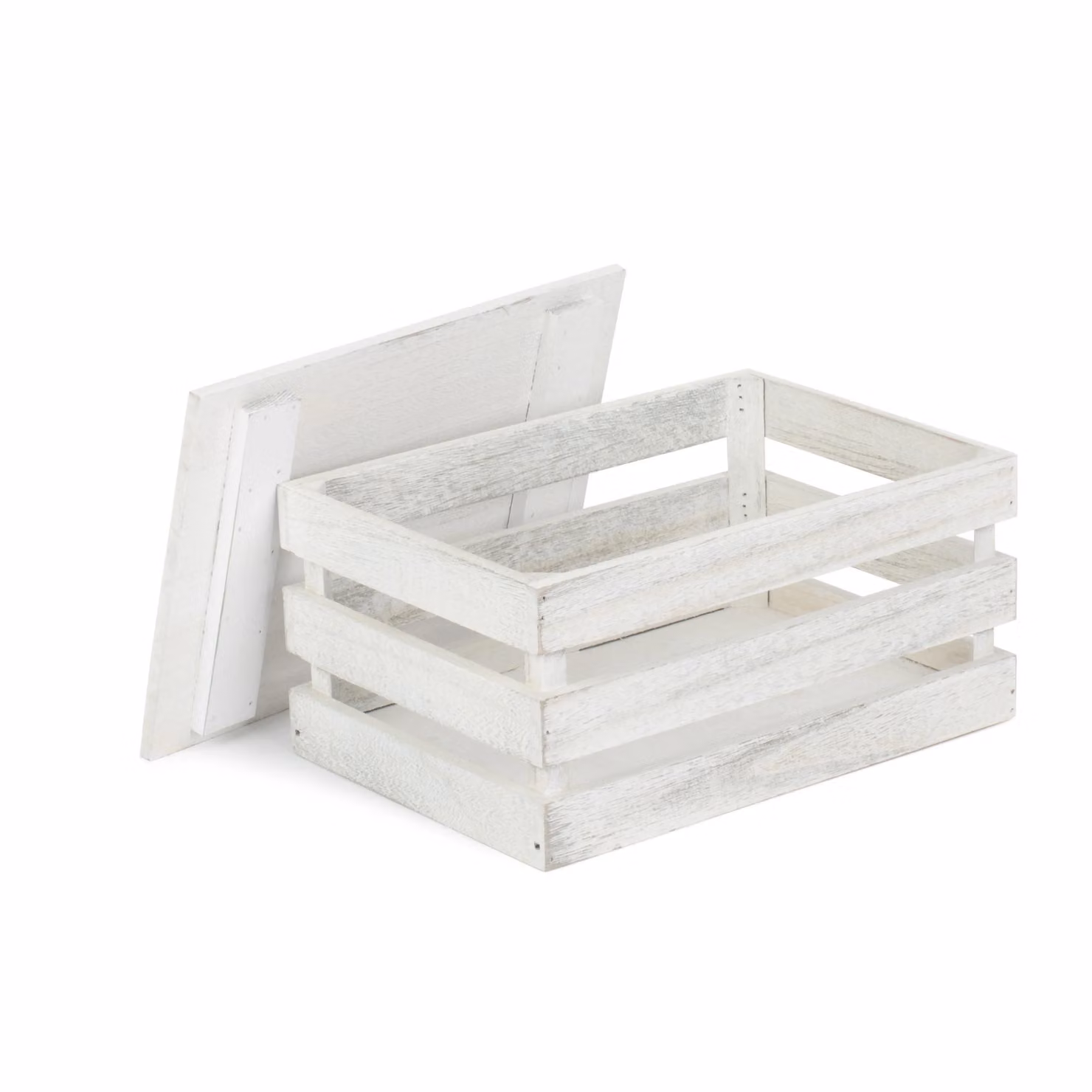 Red Hamper Vintage Slatted Wooden Lidded Box in Grey, W: 35.0 cm, D: 17.5 cm, H: 25.0 cm