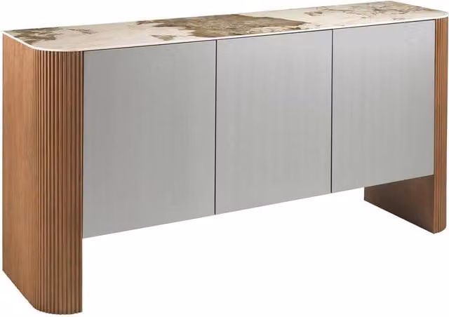Angel Cerda Modern Lacquered MDF Sideboard with Walnut Legs in Silver – 1