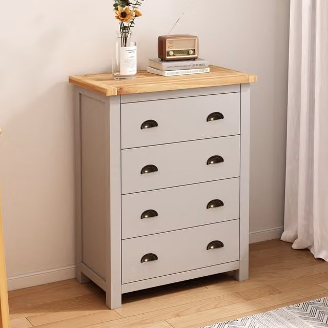 Cabinet Bits Argenta 4 Drawer Petite Chest of Drawers in Light Grey with Brass Cup Handles – 1