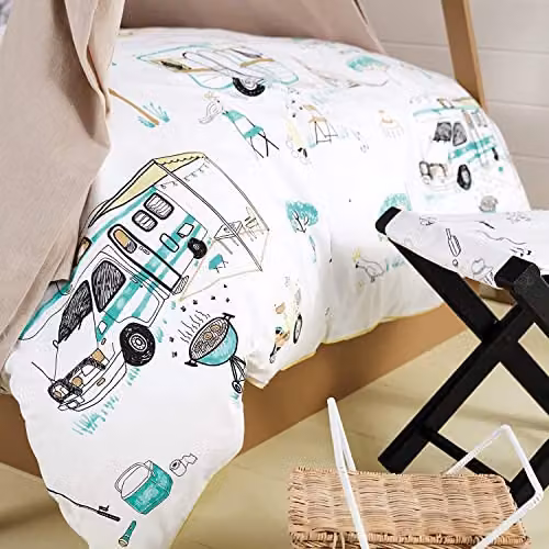 Linen House Down By The River Kids Cotton Percale Duvet Cover Set - Yellow, White and Black - W/D/H: 140 x 200 cm – 4
