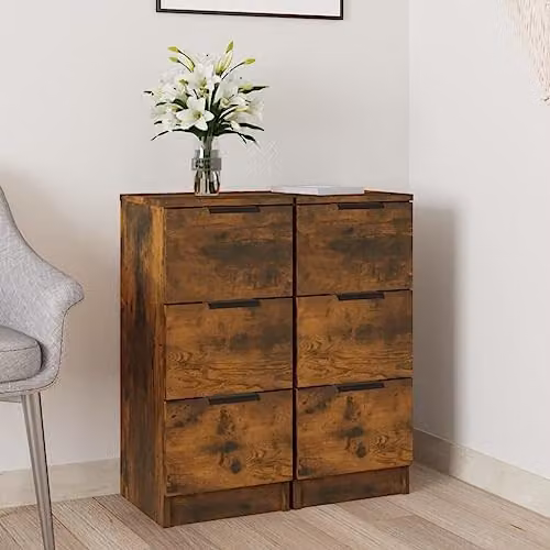 vidaXL Set of 2 Modern Smoked Oak Sideboards in Brown MDF, W/D/H: 30 x 30 x 70 cm – 2