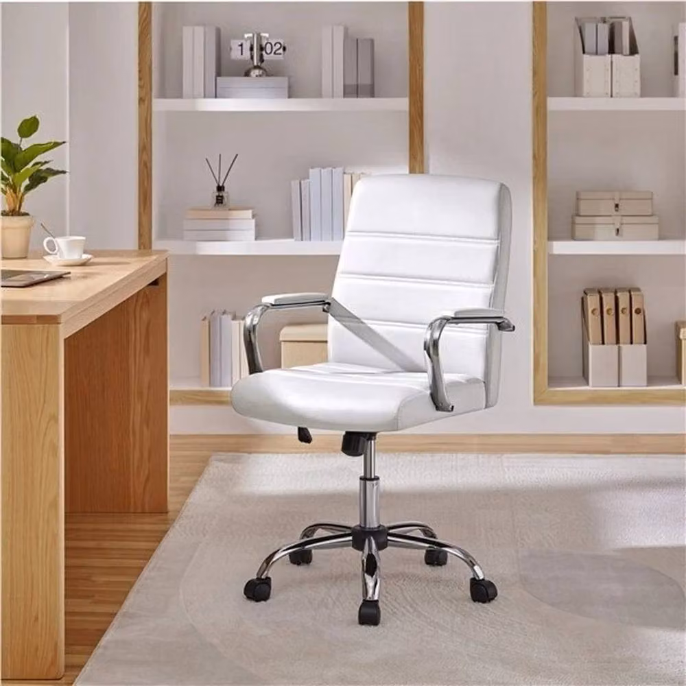 Kelvenix White Synthetic Leather Home Office Task Chair with Armrests and 360 Degree Swivel – 2