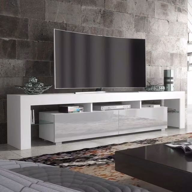 Creative Furniture Modern TV Unit in White with High Gloss Grey Doors, W: 200 cm, H: 45 cm, D: 35 cm – 1