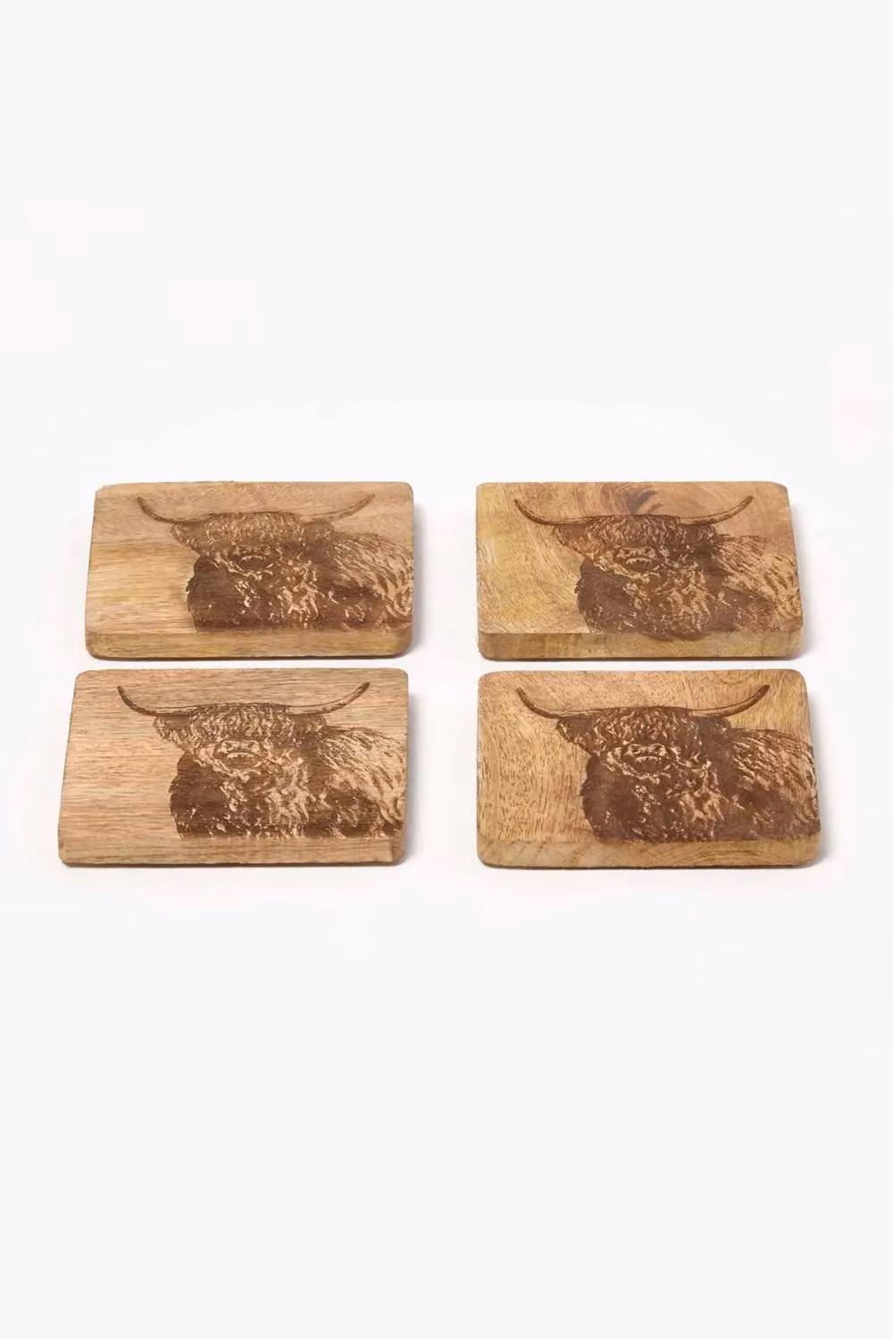 HOMESCAPES Brown Wooden Coaster Set of 4, Square, W/D/H: 10 x 10 x 2 cm, with Non-Slip Pads and Holder – 2
