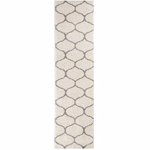 THE RUGS Moroccan Shaggy Area Rug, Grey and White, W/D/H: 80 x 300 x 3 cm – 2