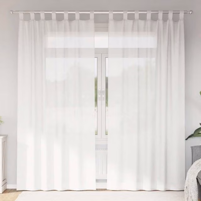 Berkfield Home White Voile Fabric Panel Curtains with Tabs, 2 Pack, W: 140 cm, H: 245 cm