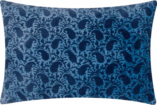Make it a Home Boteh Printed Velvet Cushion in True Blue with Feather and Polyester Filling