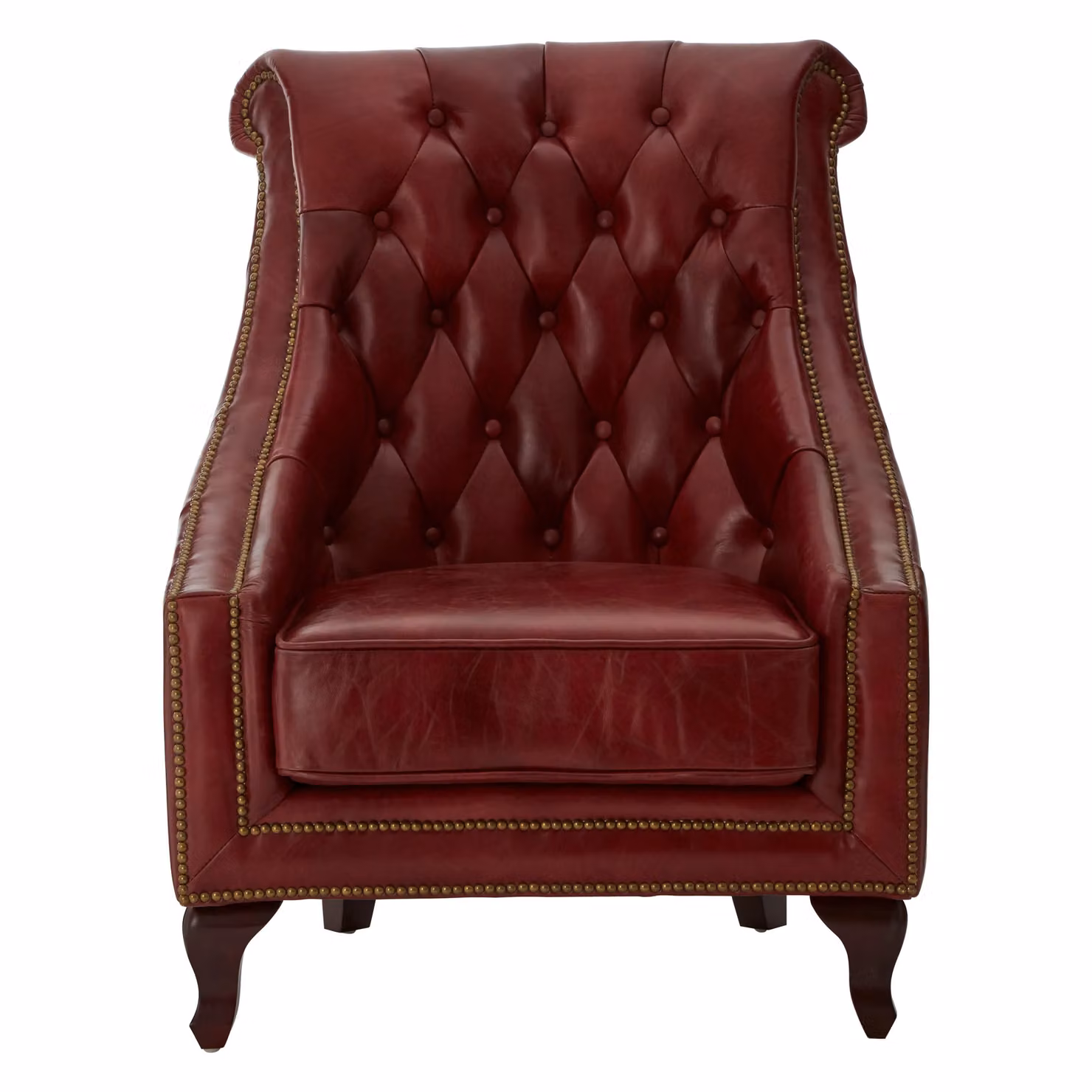 Orsina Red Leather Lounge Chair with Solid Wood Frame – 3