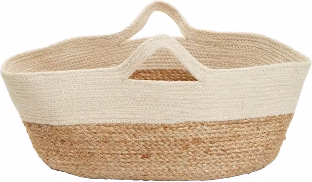 Orsina Lidi Oval Jute Basket with White Loop Handles