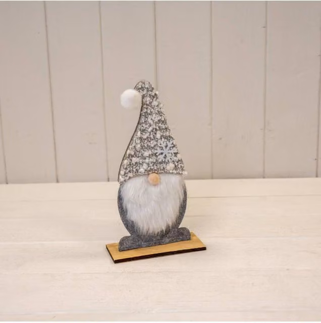 KDMD Medium Grey Felt Christmas Gonk with Furry Beard and Snowflake Detail Hat