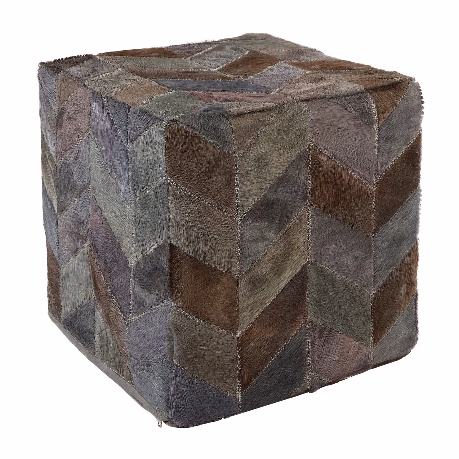 Orsina Safira Grey Leather Geometric Chevron Cube Pouffe – 3