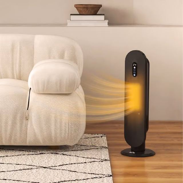 HOMCOM Black Ceramic Fan Heater with Remote Control and Thermostat