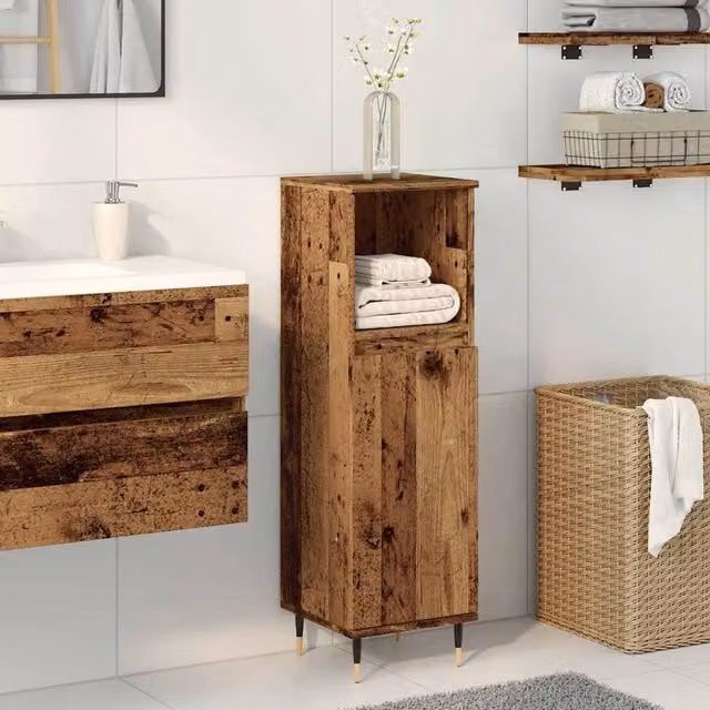 Berkfield Home Old Wood Bathroom Cabinet in Brown, W/D/H: 30 x 30 x 100 cm – 1