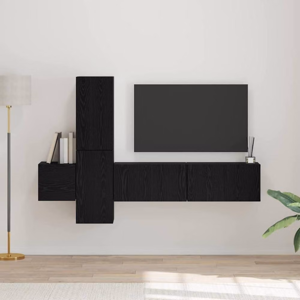 Berkfield Home Modern Wall-Mounted TV Cabinet with Open Shelves and Hinged Doors in Black and Multicolour – 2