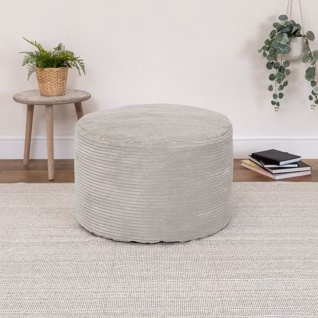 icon Milano Bean Bag Bazaar Corduroy Round Pouffe Footstool in Grey – 1