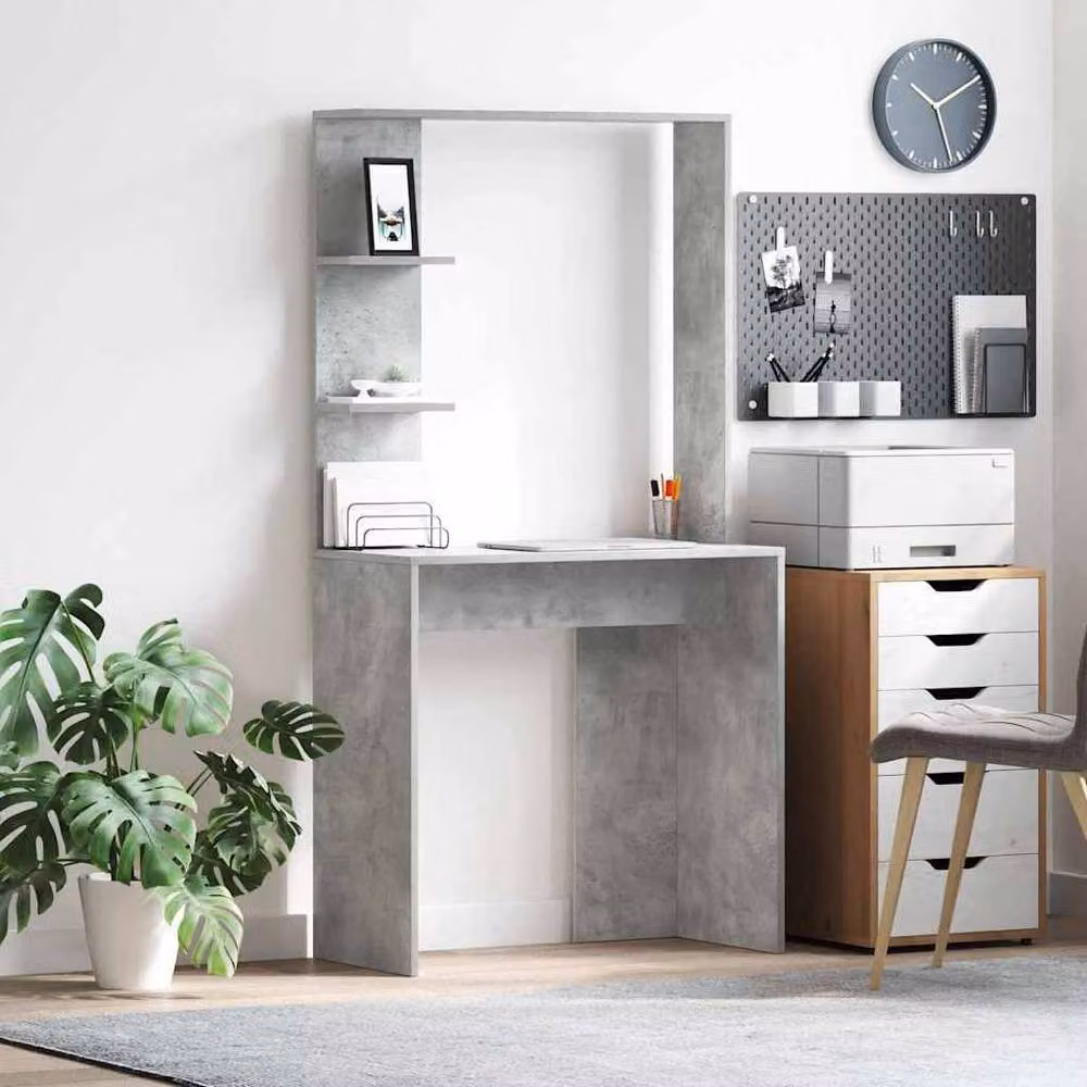 Berkfield Home Modern Concrete Grey Computer Desk in Engineered Wood – 2