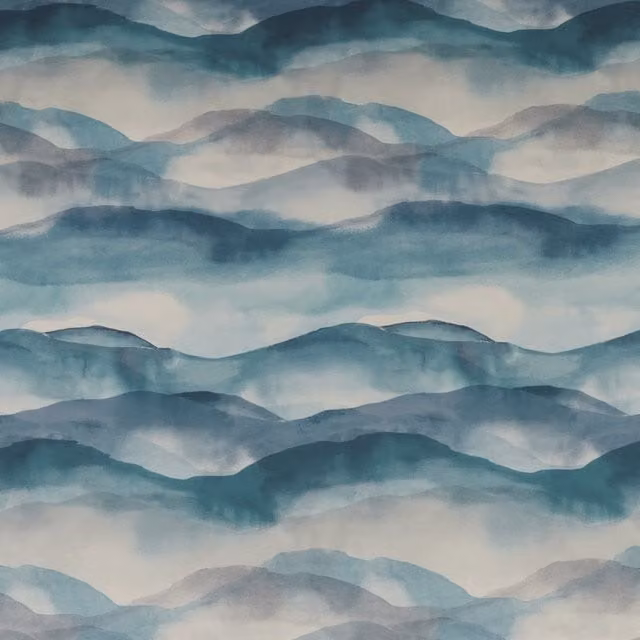 iLiv Landscape Digitally Printed Velvet Fabric in Cobalt Blue