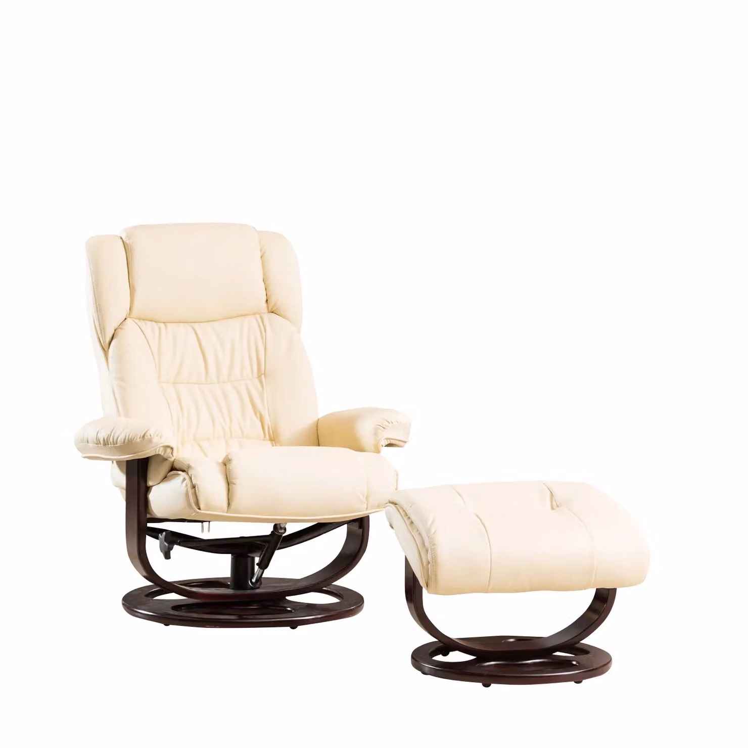 Artemis Home Gilchrist Swivel Pushback Recliner and Footstool in Cream Synthetic Leather with Solid Wood Frame – 2