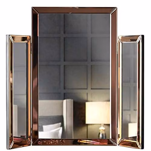 Ice Cream What's Your Flavour? Paloma Rose Gold Desktop Tri-Fold Bevelled Design Tabletop Vanity Mirror – 1