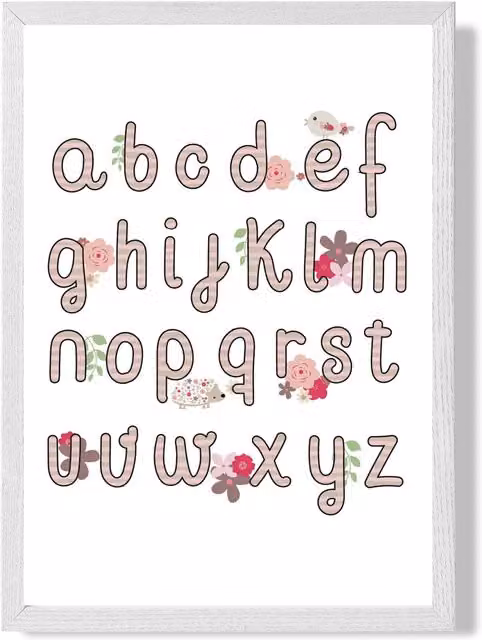 ARTZE Cute Alphabet with Pink Flowers Framed Print, White Frame – 1