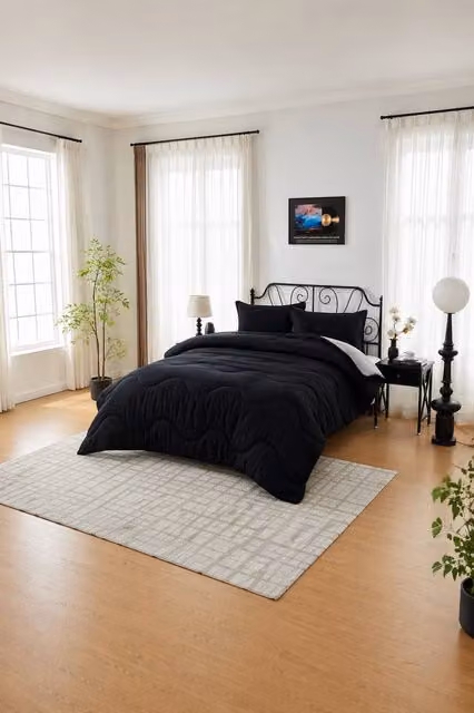 Dyzi 10.5 Tog Supersoft Microfibre Duvet and Pillowcase Set, Black, W/D/H: 135 x 200 cm