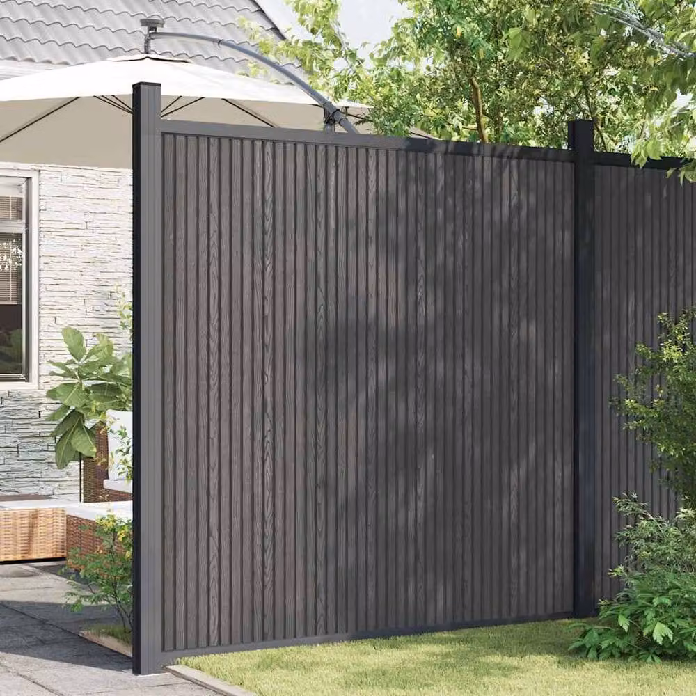 Berkfield Home WPC and Aluminium Fence Panel, Grey, H: 186 cm, W: 180 cm – 1