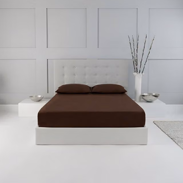 Snug City Brown Polycotton Plain Dyed Extra Deep Fitted Sheet, Super King, W/D/H: 200 x 180 x 25 cm