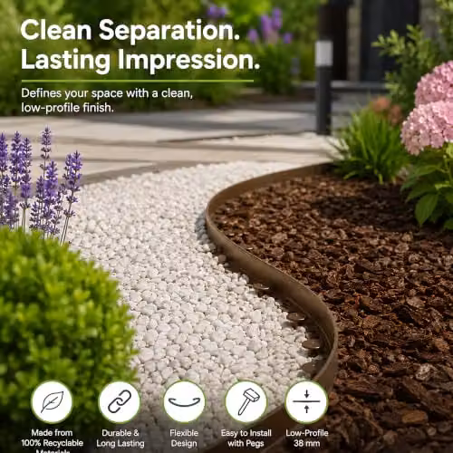 SolaDirect Brown Flexible Plastic Lawn Edging Border for Ornamental Gardens, Height: 3.8 cm, Length: 10 m – 6