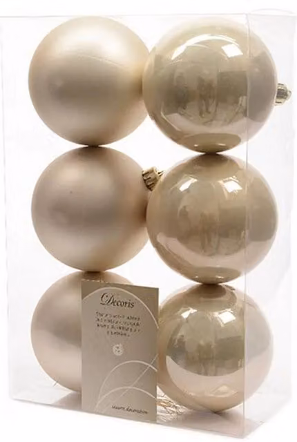 Kaemingk Shatterproof Plain Round Christmas Baubles, Pack of 6, Beige