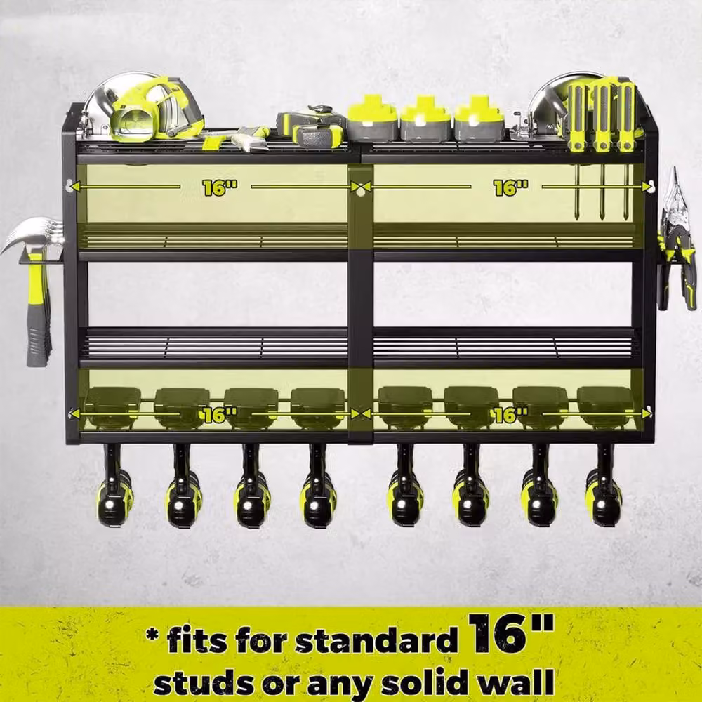 VOGREX Black Metal Wall Mounted Power Tool Organizer and 8 Drill Holder Storage Rack – 3