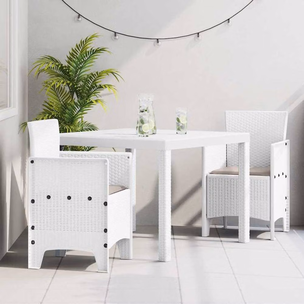 Berkfield Home 3 Piece White Poly Rattan Garden Dining Set with Cushions – 2
