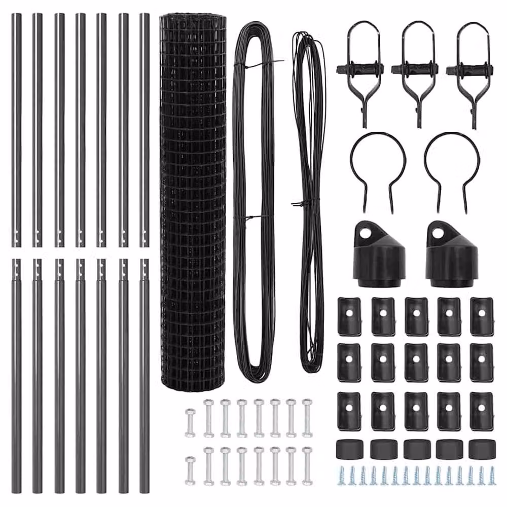 Berkfield Home Modern Euro Fence with 7 Posts, Galvanised Steel, Dark Grey, W: 10 m, H: 1.6 m – 4