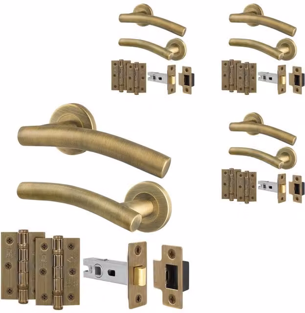 AFIT Antique Brass Internal Lever Handles and Bronze Hinges Set with Rosette Set