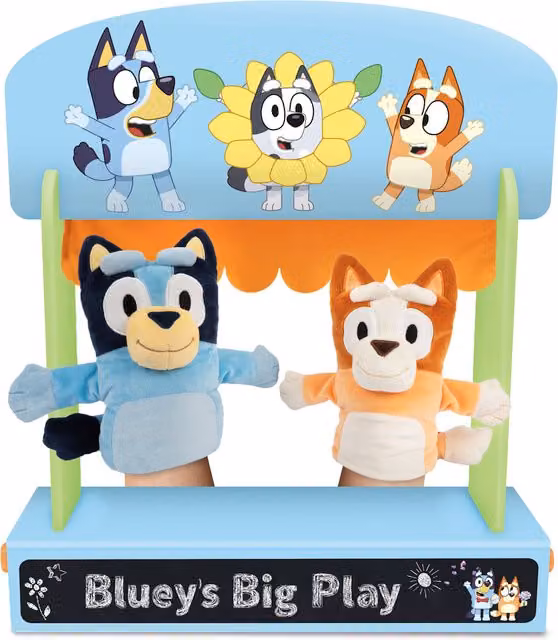 Bluey Multicolour Wooden Puppet Theatre Playset with 2 Hand Puppets