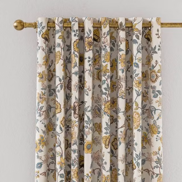 Joules Indienne Floral Blackout Eyelet Curtains, Petrol Blue, W: 167.64 cm, H: 228.6 cm