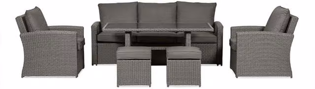 Royalcraft Paris 6 Piece Grey Rattan and Metal Sofa Dining Set