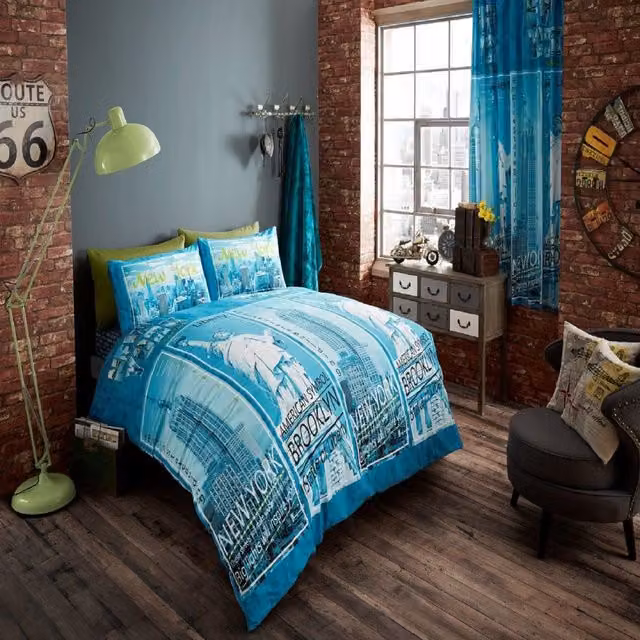 Smart Living Modern Graphic Duvet Cover and Pillowcase Set in Petrol Blue, 180 x 200 cm