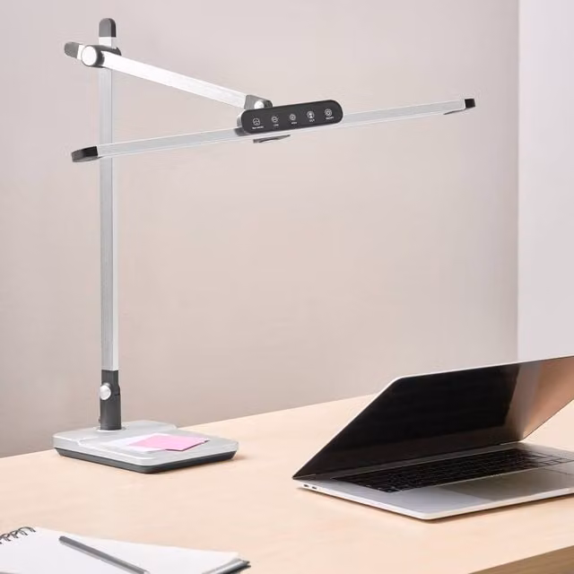 Wyld and Coco Silver Metal Desk Lamp with Adjustable Arm, Stepless Dimmer and 3 Colour Modes – 1