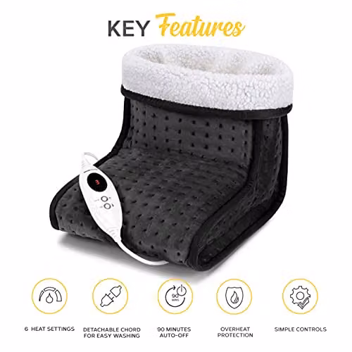MONHOUSE Electric Foot Warmer in Grey with Rapid Heat Up and Auto Shut Off Protection – 4