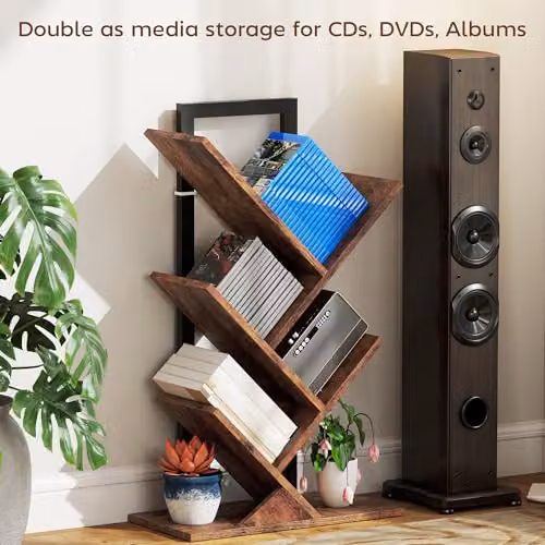 HOMCOM 5-Tier Industrial Tree Bookshelf with Steel Frame, Brown – 4